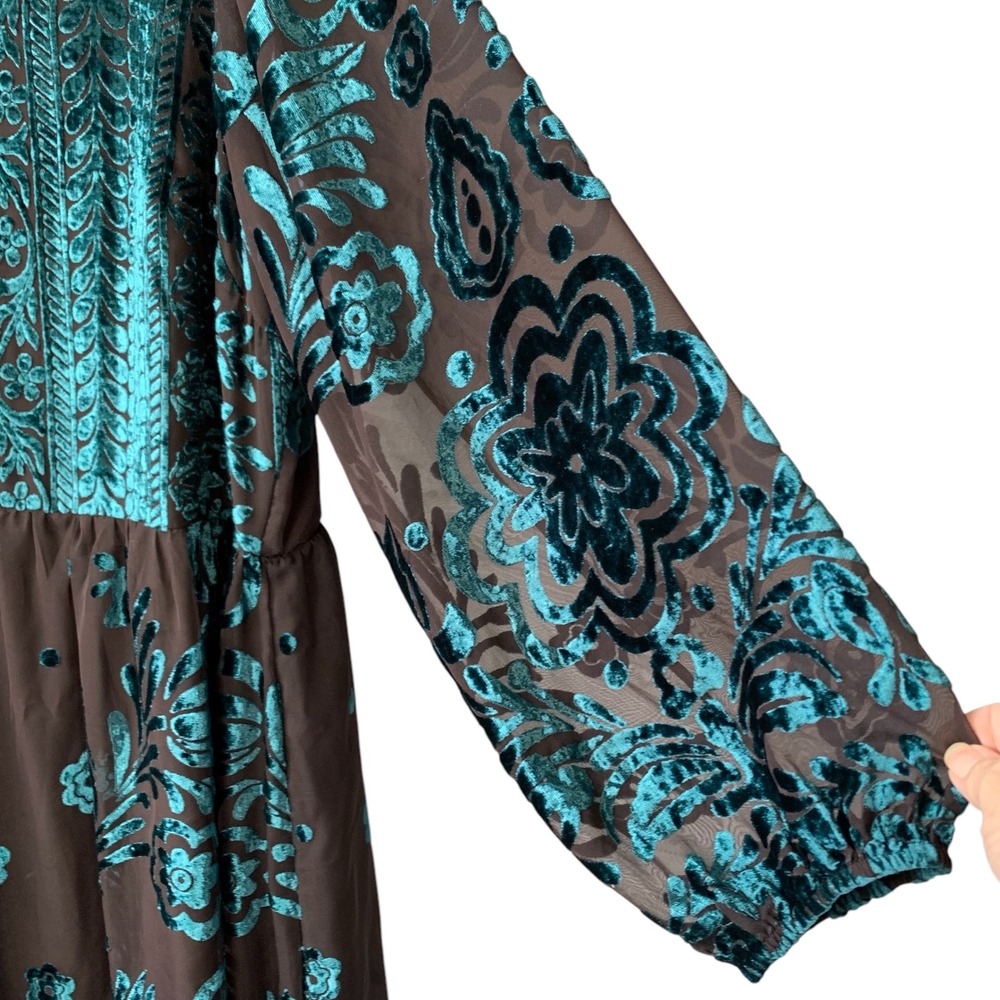 Soft Surroundings romantic green/chocolate velvet burnout maxi dress Size 2X - Picture 4 of 11